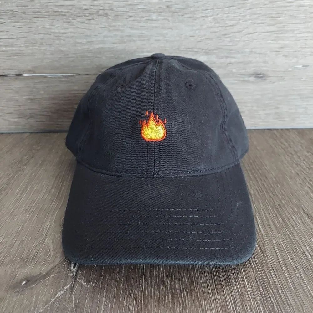 OTTO Black Fire 🔥 Emoji Curved Bill Baseball Cap Dad Hat One Size